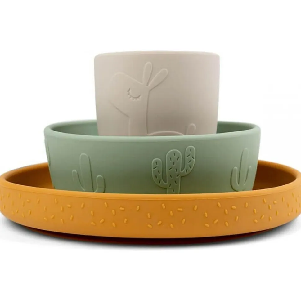 Coffret repas ventouse lalee vert/moutarde/sable