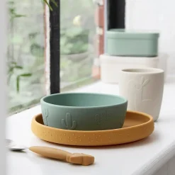 Coffret repas ventouse lalee vert/moutarde/sable