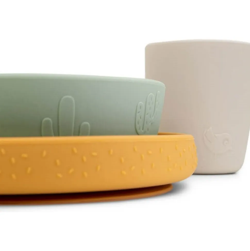 Coffret repas ventouse lalee vert/moutarde/sable