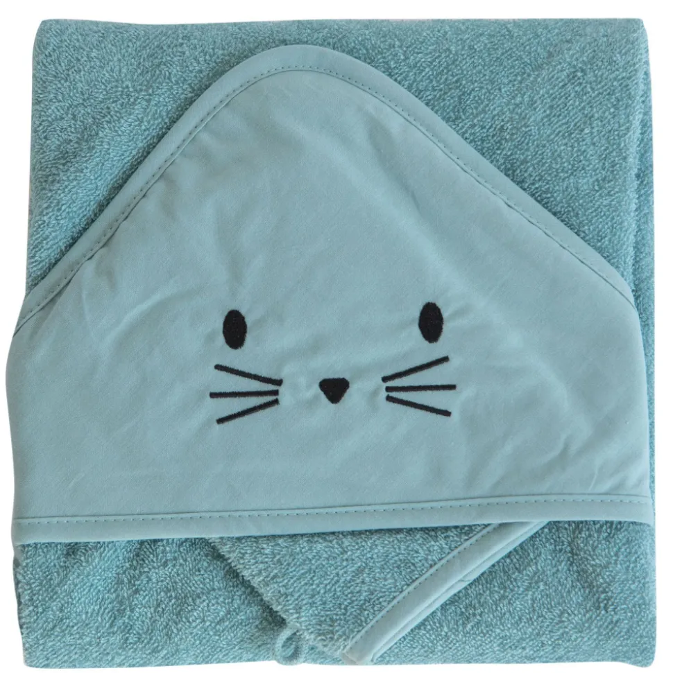 Coffret sortie de bain brodée et gant bleu