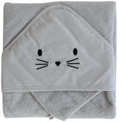 Coffret sortie de bain brodée et gant gris perle
