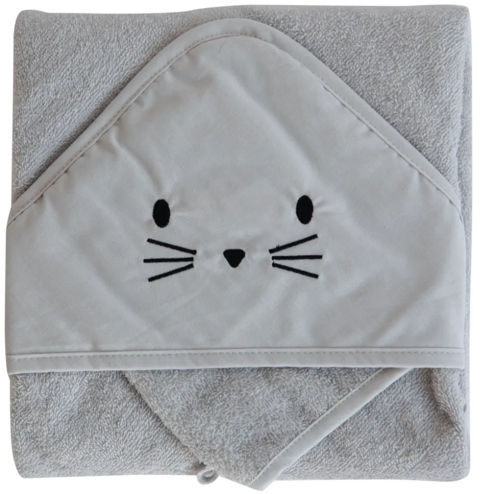 Coffret sortie de bain brodée et gant gris perle