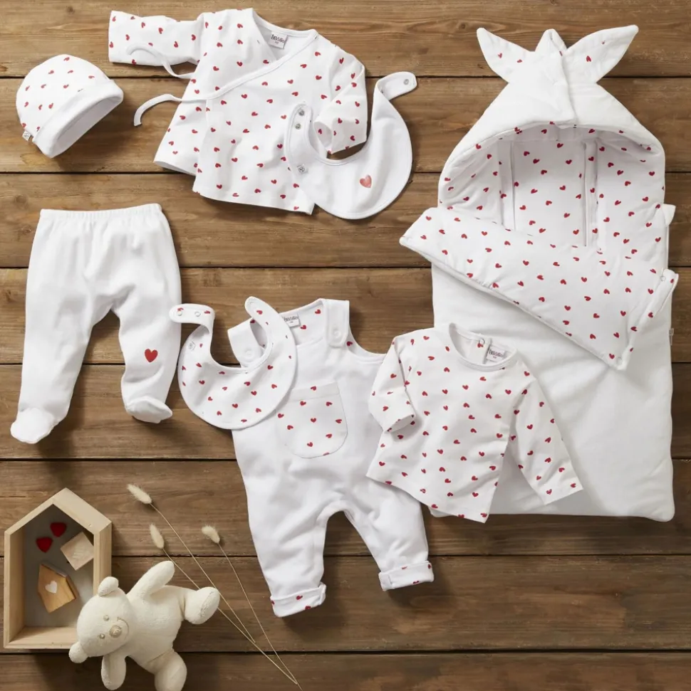 Combinaison doublée kimono blanc imprimé cœur 1 mois