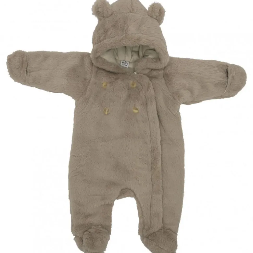 Combi pilote ours en fausse fourrure angora beige 6-12 mois