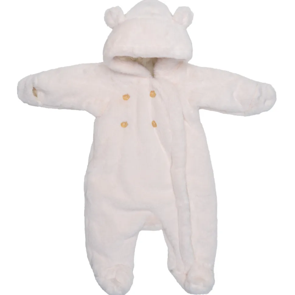 Combi pilote ourson en fausse fourrure angora ivoire 0/6 mois