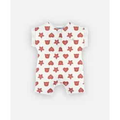 Combishort à imprimée en coton, écru/rouge 3 mois
