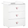 Commode bébé avec dispositif à langer boutons coeur rose