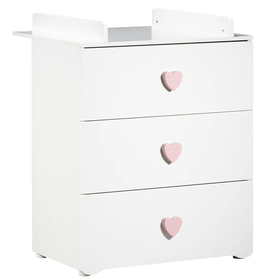 Commode bébé avec dispositif à langer boutons coeur rose