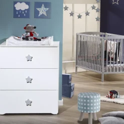 Commode bébé avec dispositif à langer boutons étoile gris