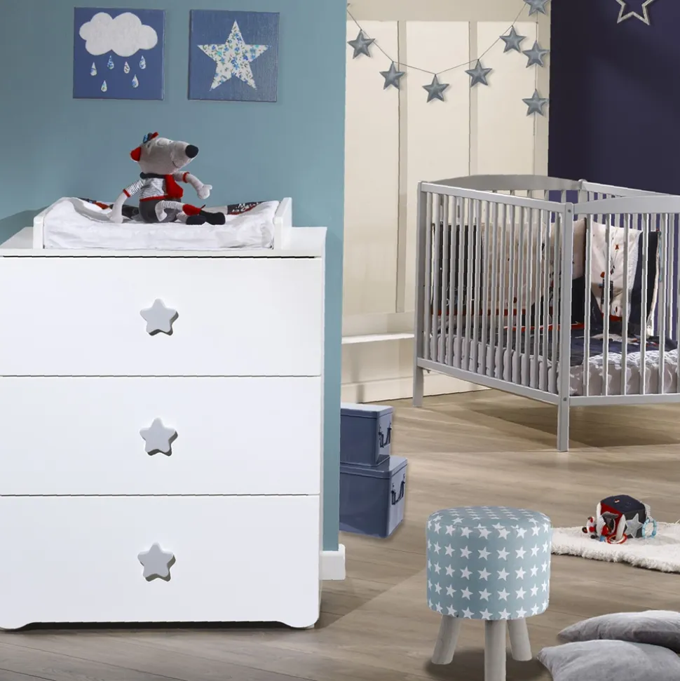 Commode bébé avec dispositif à langer boutons étoile gris