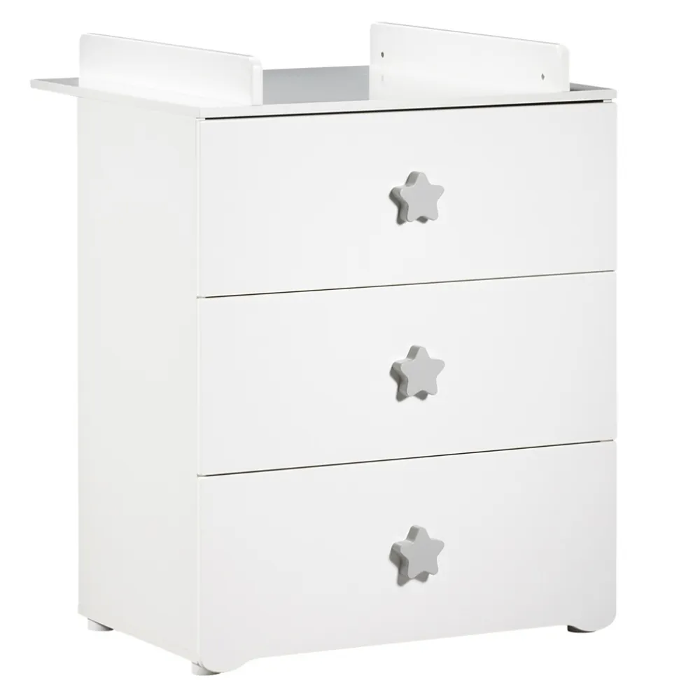Commode bébé avec dispositif à langer boutons étoile gris