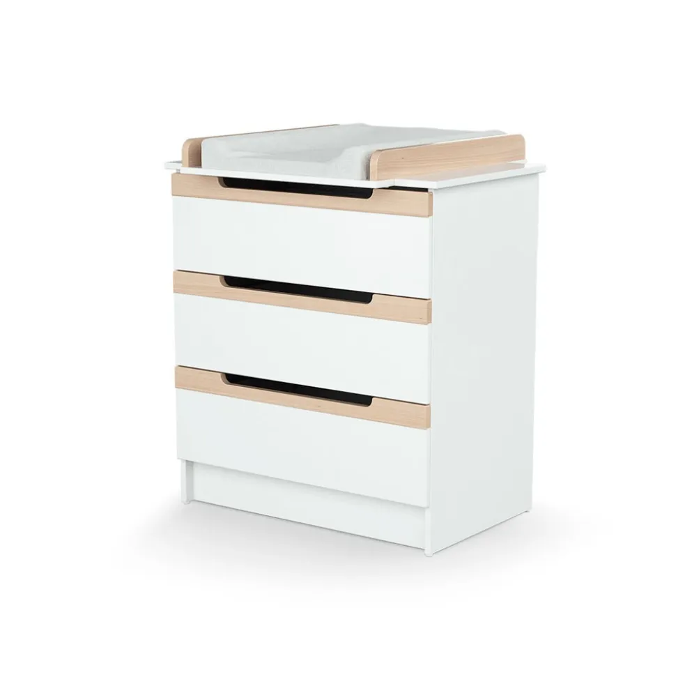 Commode à langer carrousel blanc et hêtre verni