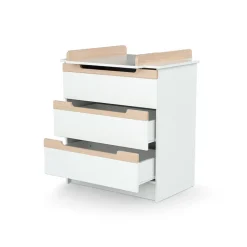 Commode à langer carrousel blanc et hêtre verni