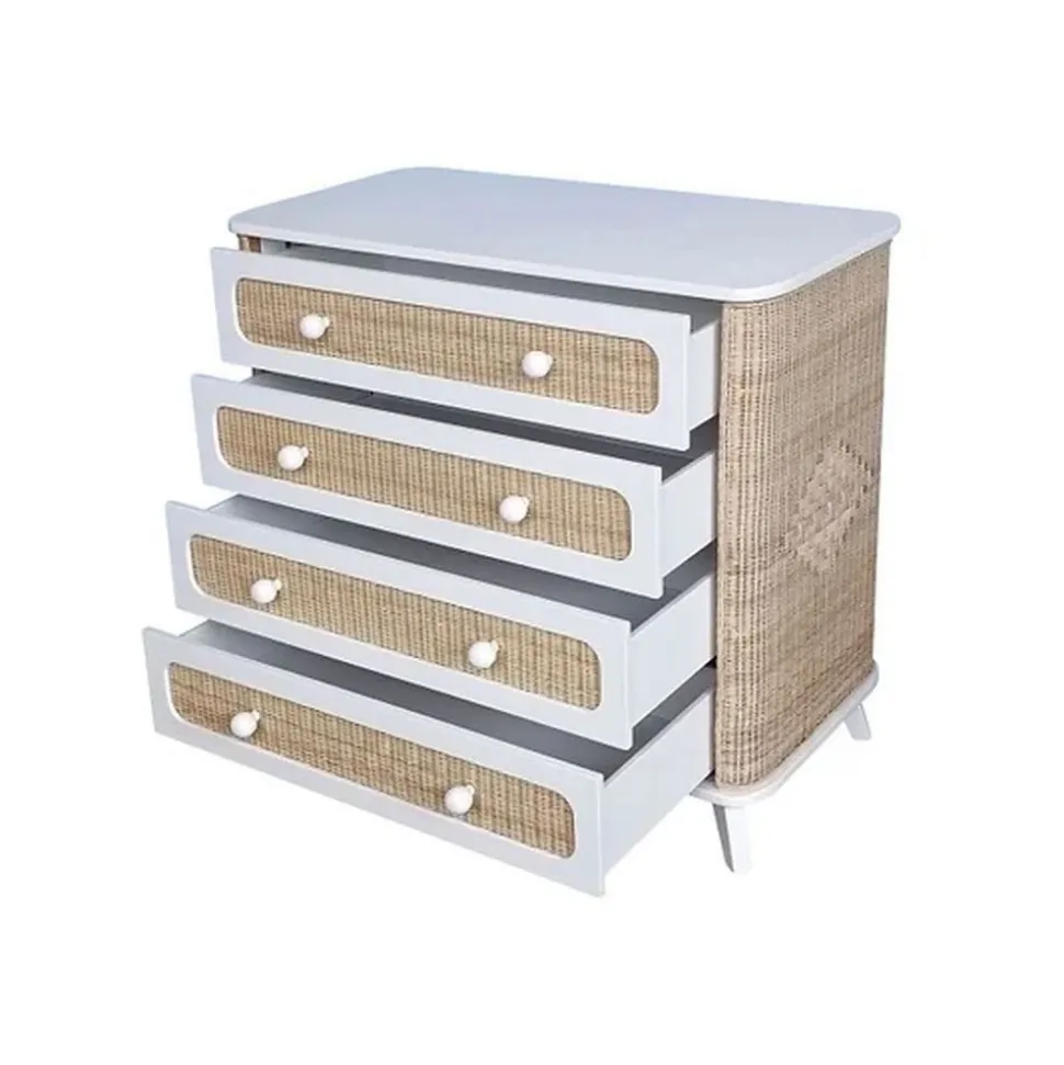 Commode à langer coquillage cannage de rotin neige