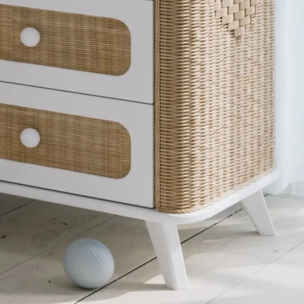 Commode à langer coquillage cannage de rotin neige