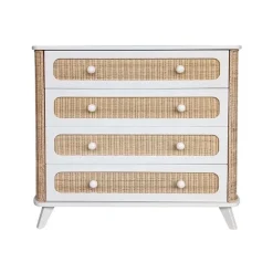 Commode à langer coquillage cannage de rotin neige