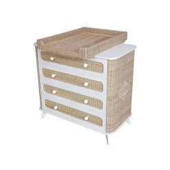 Commode à langer coquillage cannage de rotin neige