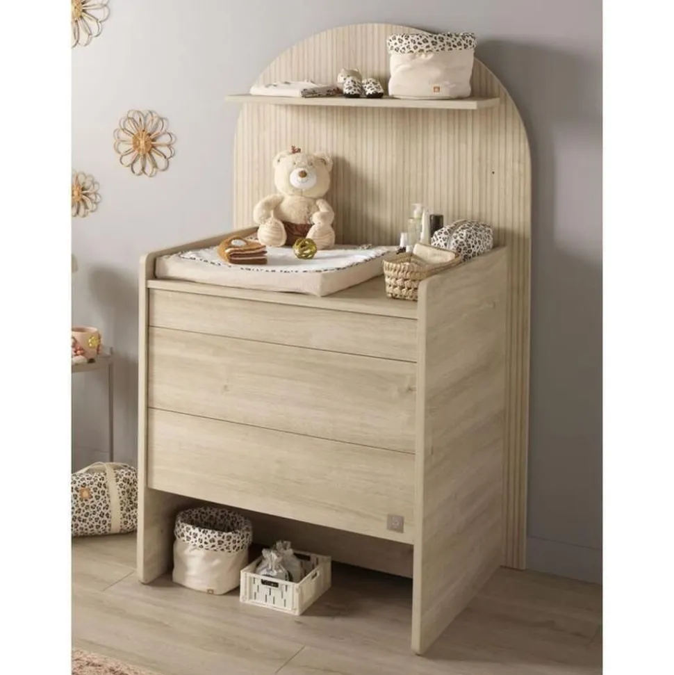 Commode à langer évolutive en bureau arche chêne