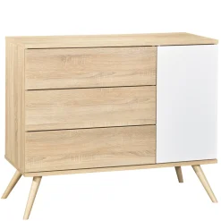 Commode 3 tiroirs blanc et bois seventies