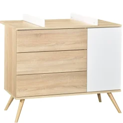 Commode 3 tiroirs blanc et bois seventies