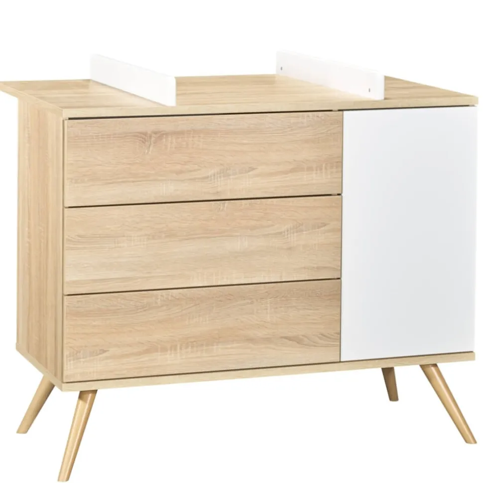 Commode 3 tiroirs blanc et bois seventies