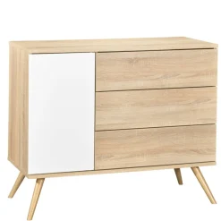 Commode 3 tiroirs blanc et bois seventies