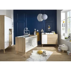 Commode 3 tiroirs blanc et bois seventies