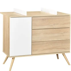 Commode 3 tiroirs blanc et bois seventies