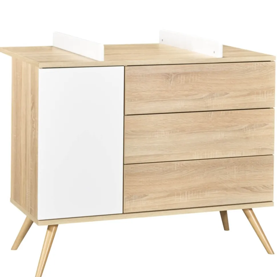 Commode 3 tiroirs blanc et bois seventies