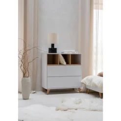 Commode 2 tiroirs 3 niches loft white