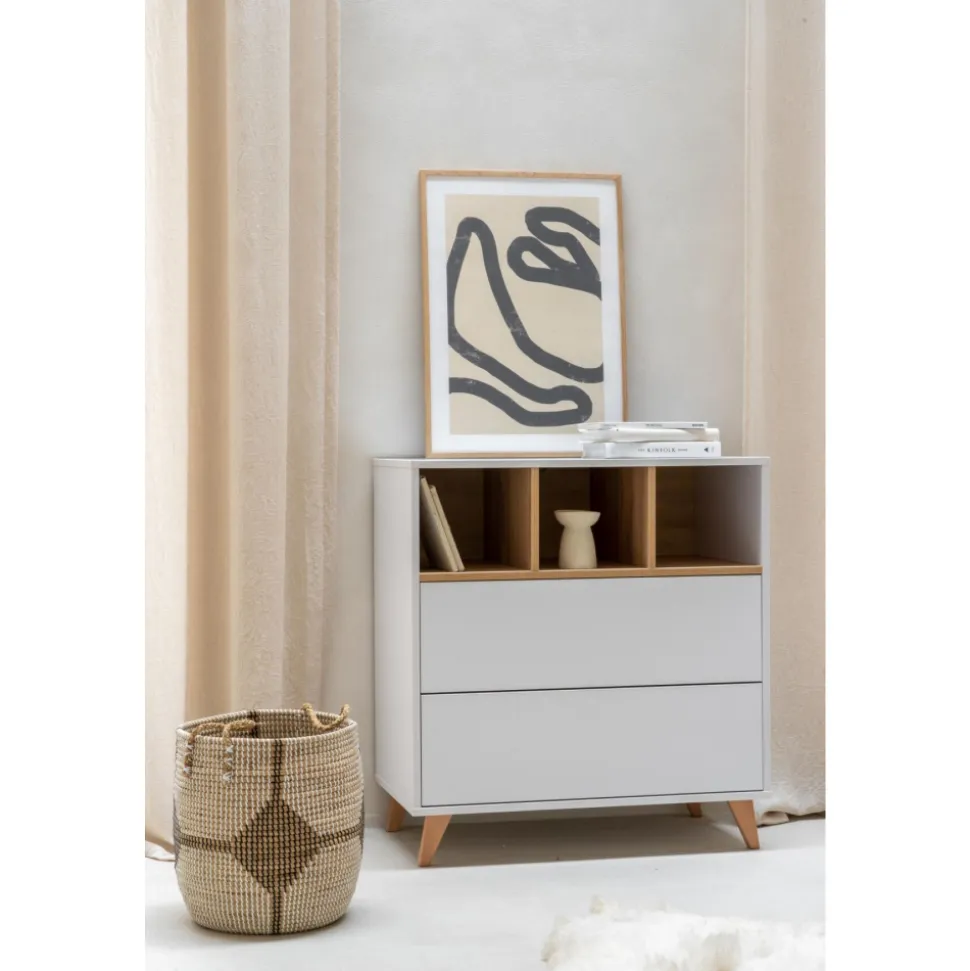 Commode 2 tiroirs 3 niches loft white