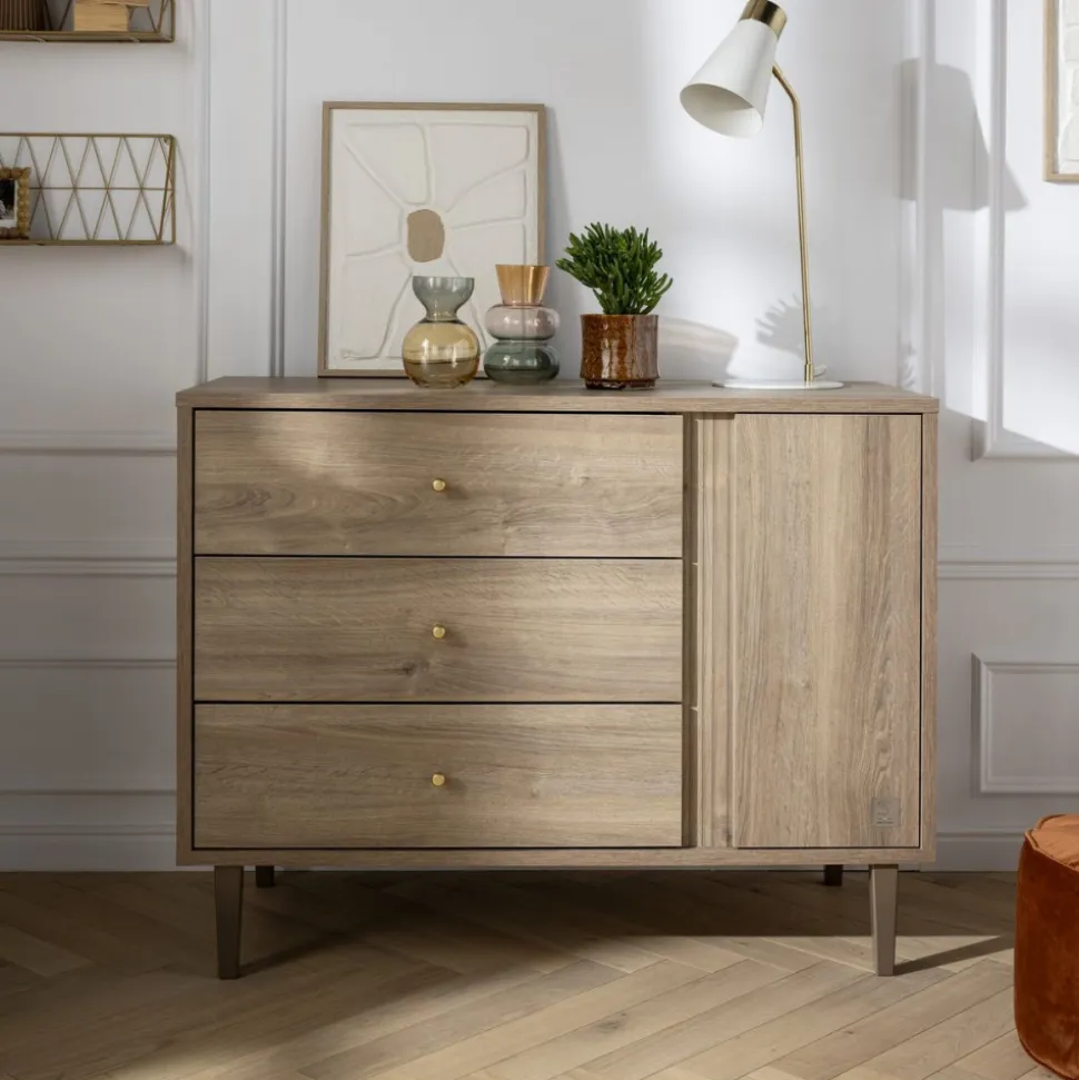 Commode 3 tiroirs 1 porte mokka