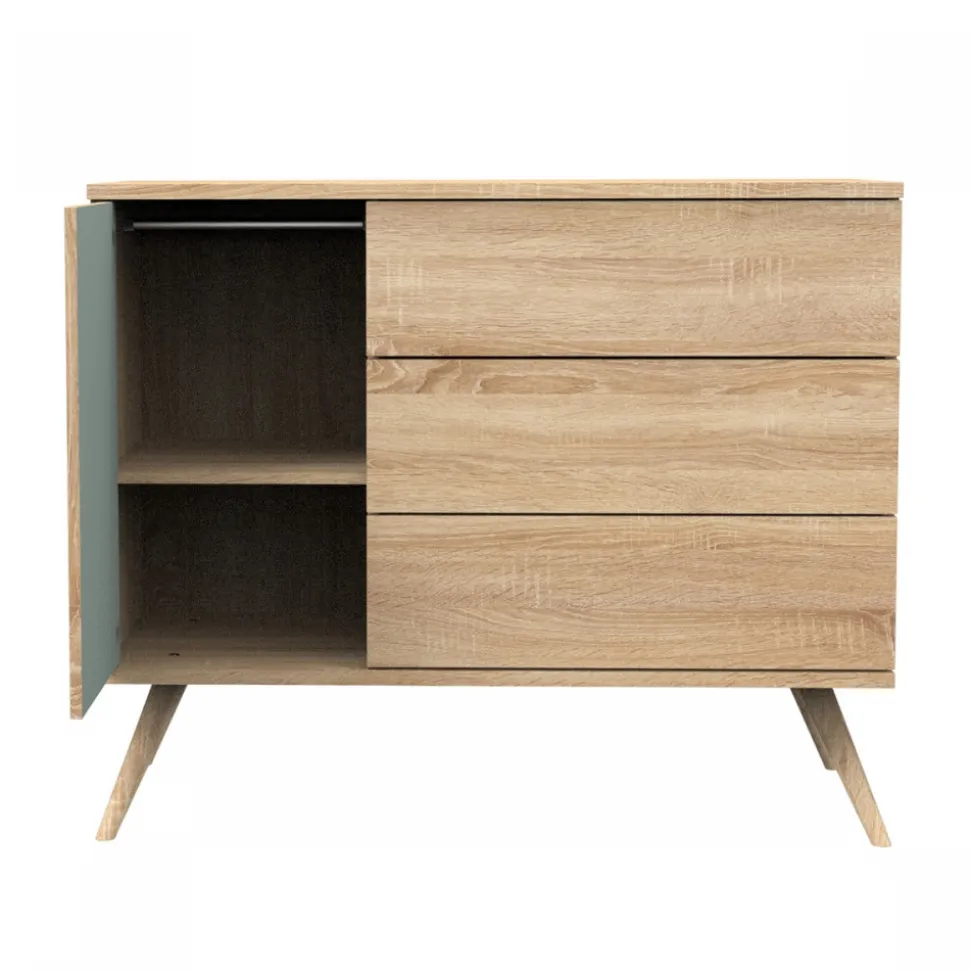 Commode 3 tiroirs 1 porte sauge seventies