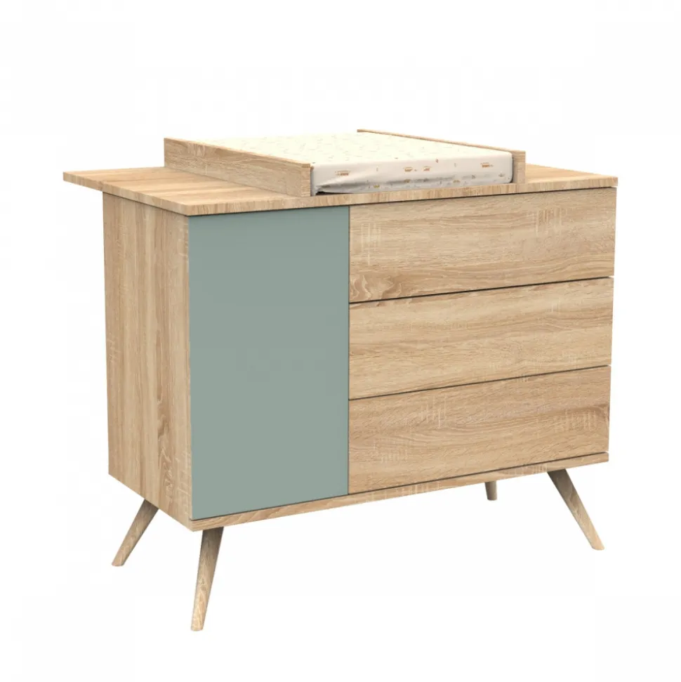 Commode 3 tiroirs 1 porte sauge seventies