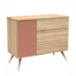Commode 3 tiroirs 1 porte terracotta seventies