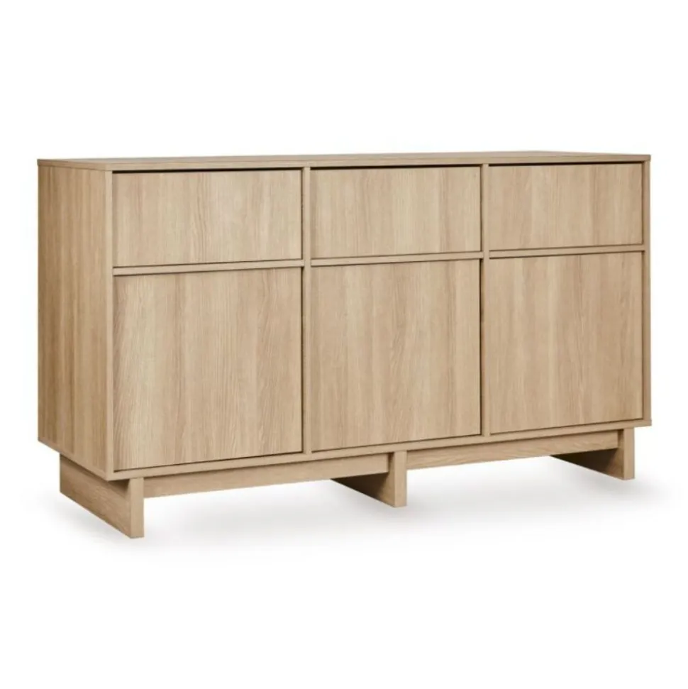 Commode xl avec 3 portes et 3 tiroirs kyo - honey ash