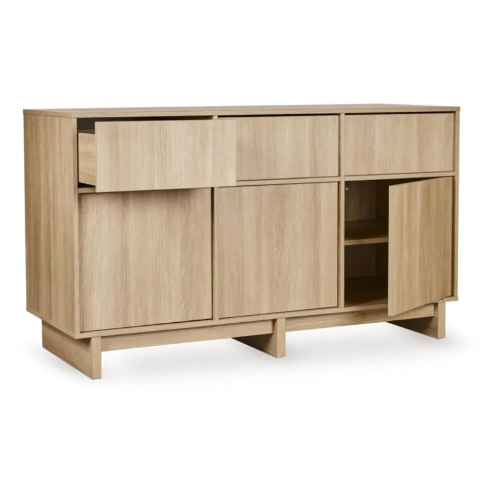 Commode xl avec 3 portes et 3 tiroirs kyo - honey ash