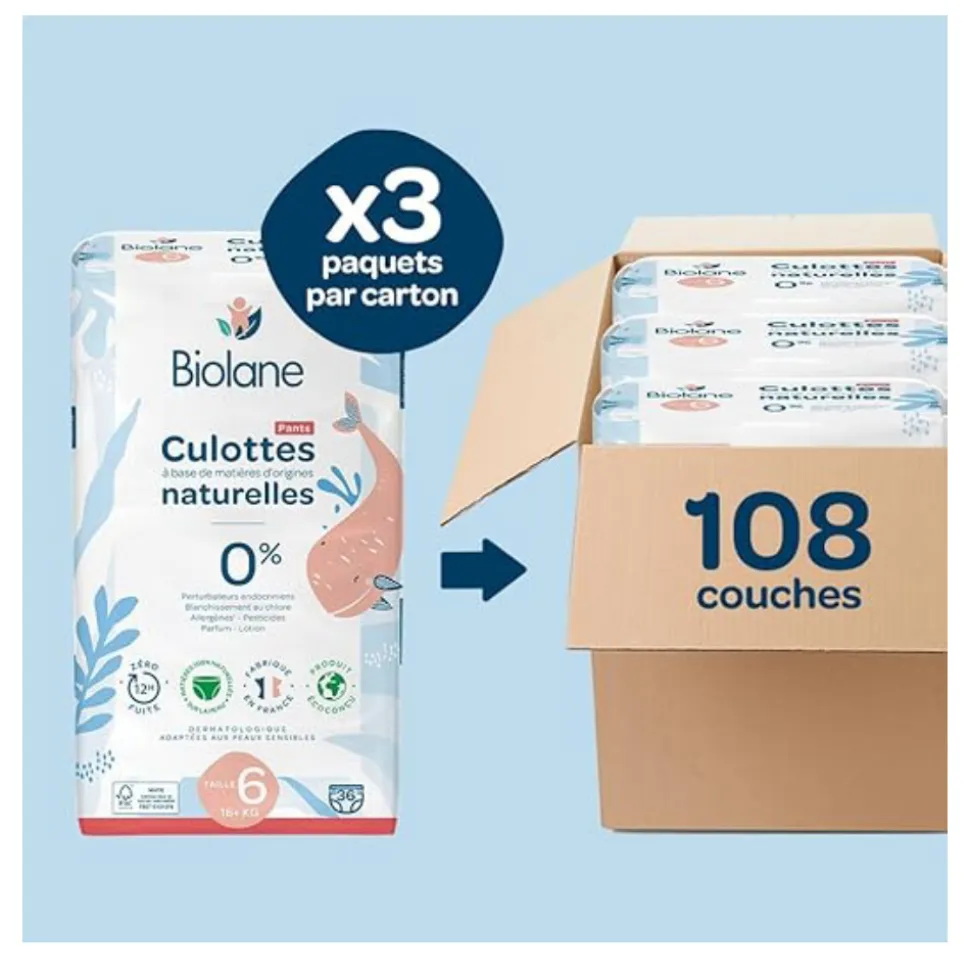 Couches culottes bébé taille 6 pack 1 mois 108 couches