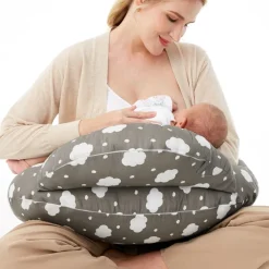 Coussin d'allaitement ergonomique avec ceinture réglable gris