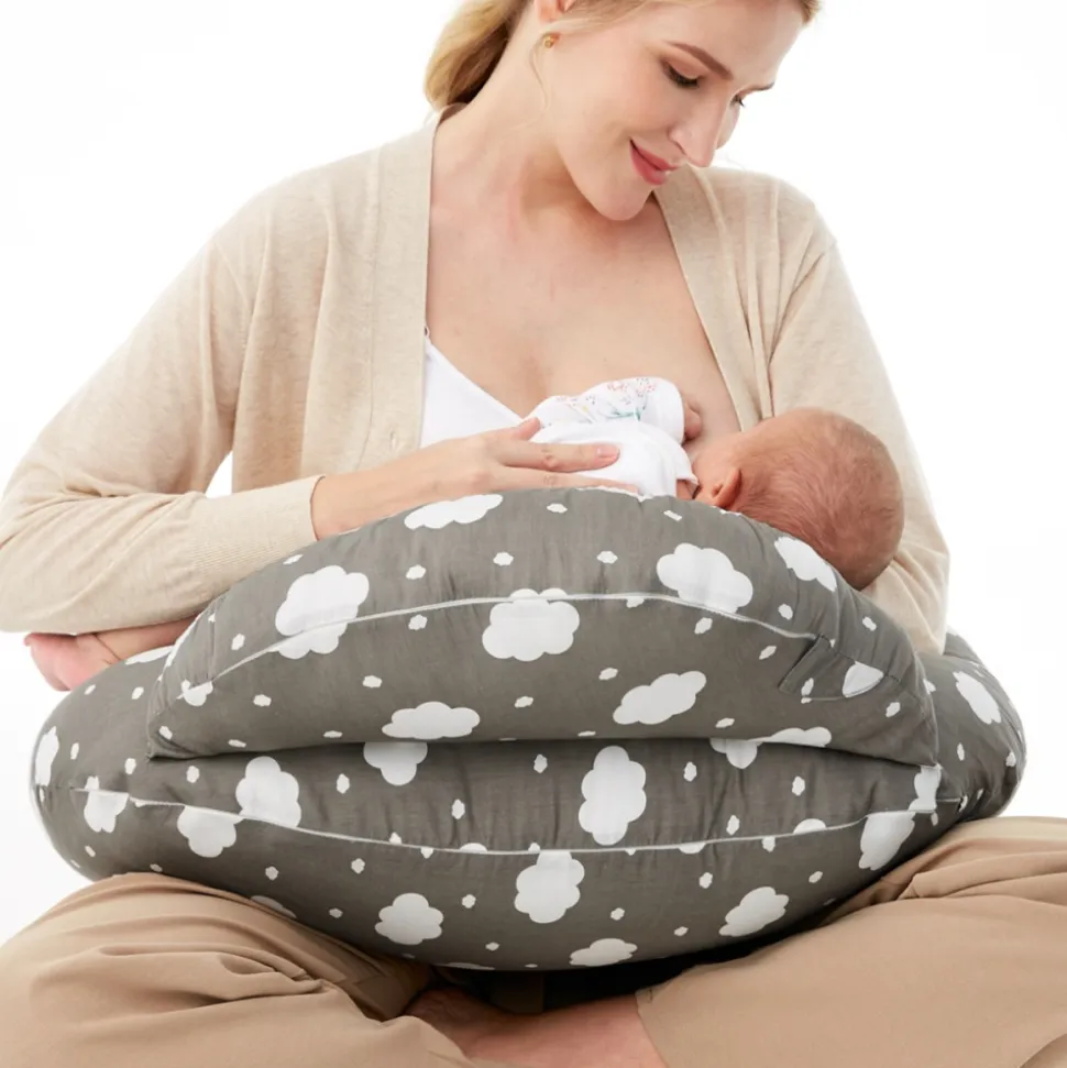 Coussin d'allaitement ergonomique avec ceinture réglable gris