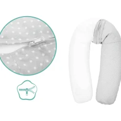 Coussin d'allaitement microbille gris pois blanc