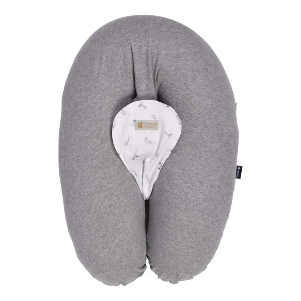 Coussin d'allaitement multirelax+ jersey gris chiné / lapins