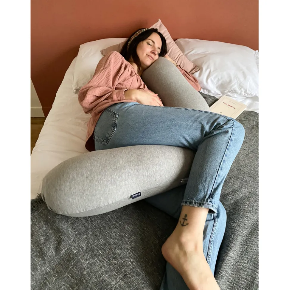 Coussin d'allaitement multirelax+ jersey gris chiné / lapins