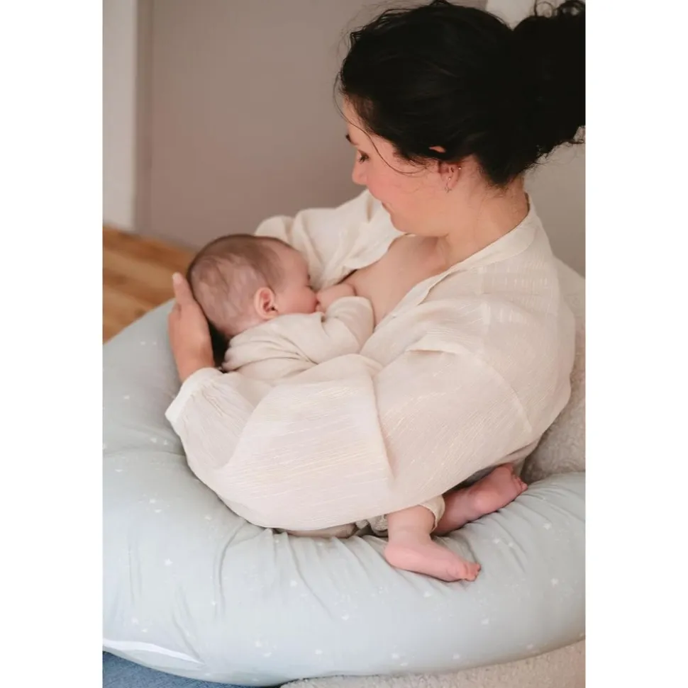 Coussin de maternité et d'allaitement jersey coton vert d'eau / etoiles