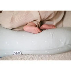 Coussin de maternité et d'allaitement jersey coton vert d'eau / etoiles