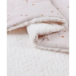 Couverture en mousseline et sherpa colombe du bonheur 75 x 100 cm bali, moka & snow