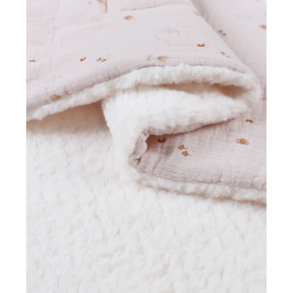 Couverture en mousseline et sherpa colombe du bonheur 75 x 100 cm bali, moka & snow