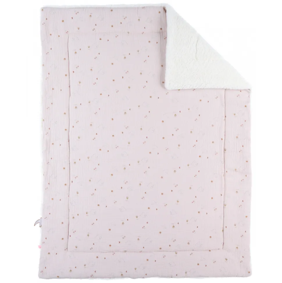 Couverture en mousseline et sherpa colombe du bonheur 75 x 100 cm bali, moka & snow