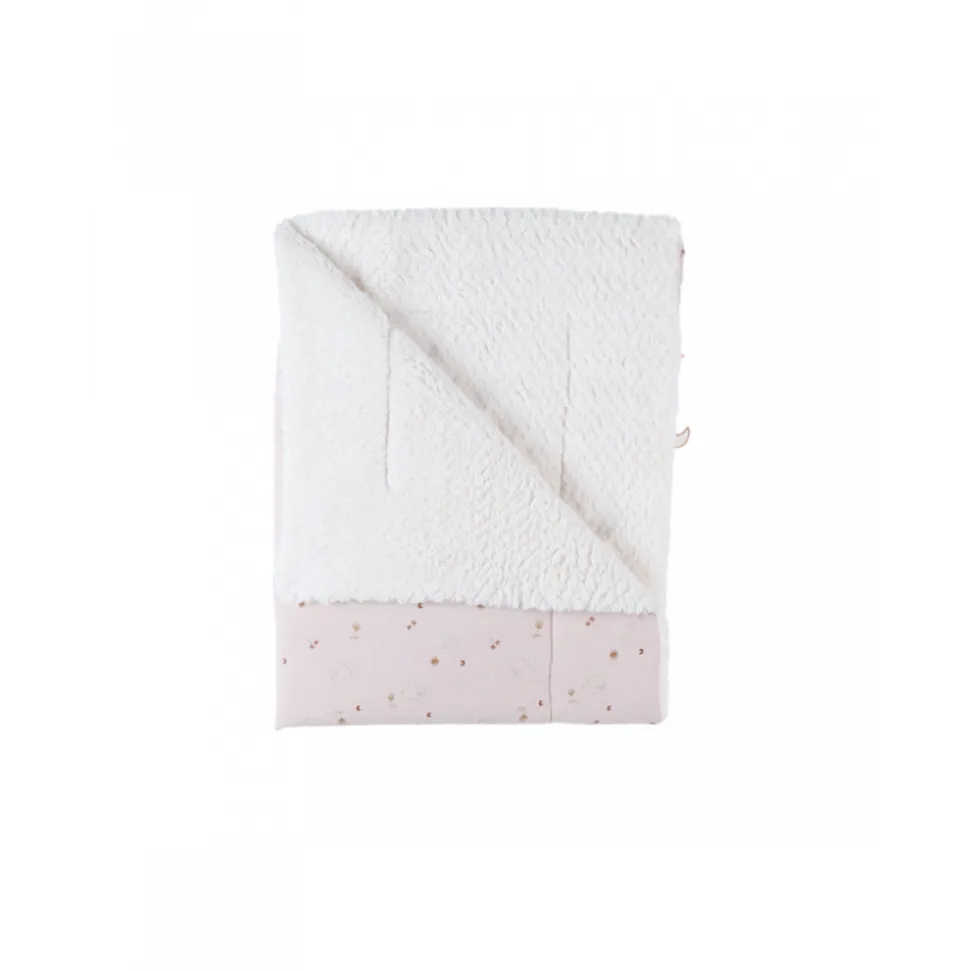 Couverture en mousseline et sherpa colombe du bonheur 75 x 100 cm bali, moka & snow