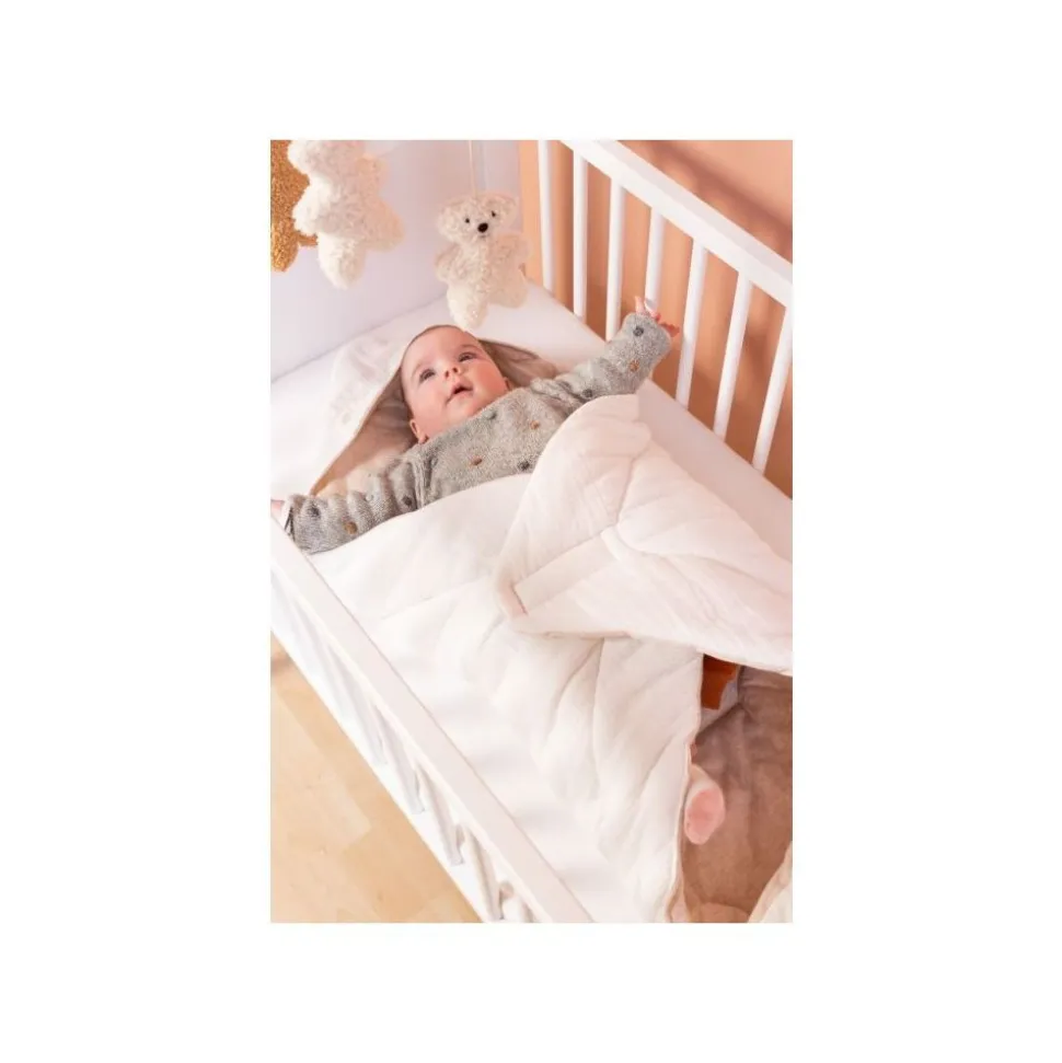 Couverture enveloppante universelle 75x75 cm en mousseline et jersey beige
